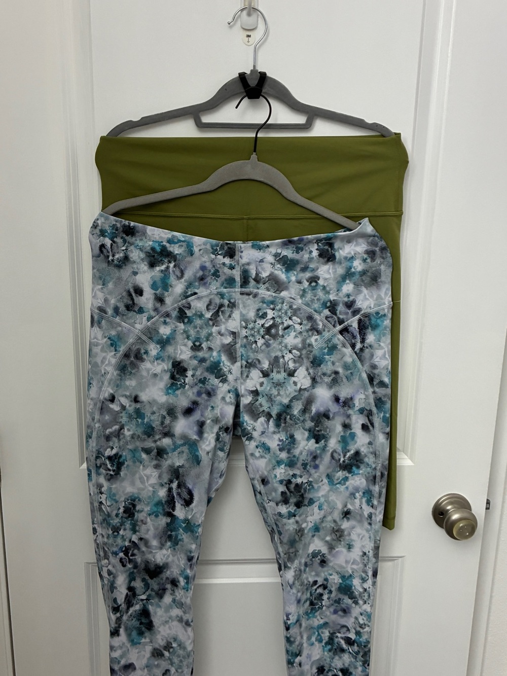 Lululemon Leggings Bundle Size 14 Olive Bike Shorts + Blue Floral Cropped Leggin